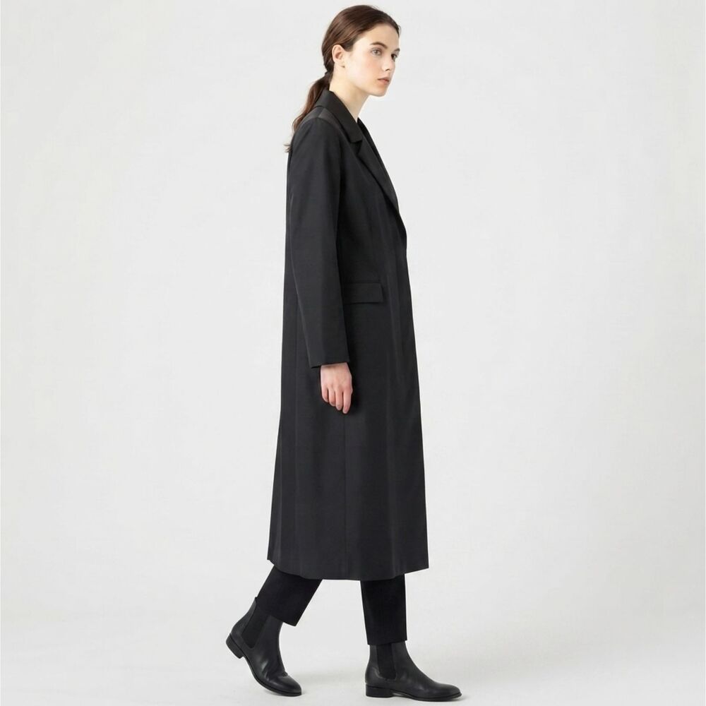 Harris Wharf London Oversized Maxi Trench Coat Black Tech Fabric Italian 6/8